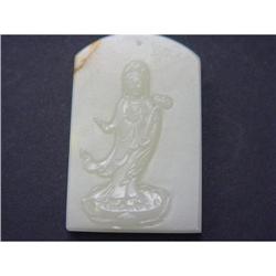 Chinese carved Celadon jade GANYIN Pendant #1219775