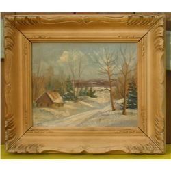 Old Winter Cabin very old painting - très vieille peinture cabine vieille en hiver