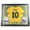 Image 1 : PELE signed Brazil 35 x 43 Custom Framed Jersey (BECKETT COA)