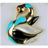 Image 1 : 14K Gold PIN  SWAN w TURQUOISE Onyx Pearl #1201143