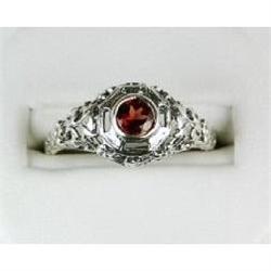 ANTIQUE Style RING w GARNET w FILIGREE #1201186