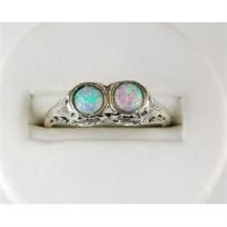 ANTIQUE Style RING TWO OPALS w FILIGREE #1201191