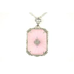 ANTIQUE Style NECKLACE PINK CRYSTAL FILIGREE #1201219