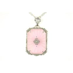 ANTIQUE Style NECKLACE PINK CRYSTAL FILIGREE #1201219