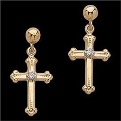 14k Gold DIAMOND CROSS EARRINGS  #1201225