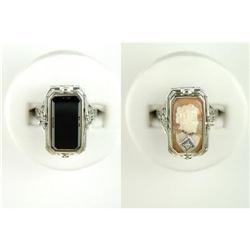 ANTIQUE Style FLIP RING Onyx CAMEO DIAMOND #1201227