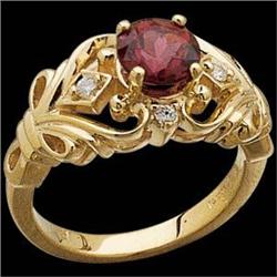 Antique  14k Gold Ring GARNET  DIAMONDS  #1201232