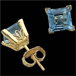  14K GOLD BLUE TOPAZ EARRINGS PRINCESS  #1201264