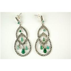 ANTIQUE STERLING EARRINGS w 5 EMERALDS EACH! #1201266