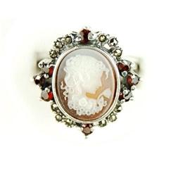 ANTIQUE Style CAMEO RING GARNETS AND MARCASITES#1201267