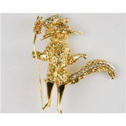 ESTATE 14k GOLD PIN PUSS N BOOTS w DIAMONDS! #1201271