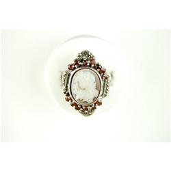 ANTIQUE Style CAMEO RING GARNETS AND MARCASITES#1201278