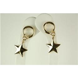 14k YELLOW GOLD EARRINGS w STAR DANGLE #1201282