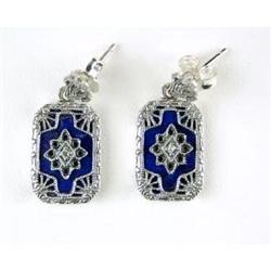 ANTIQUE STERLING EARRINGS w LAPIS LAZULI! #1201288