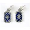 Image 1 : ANTIQUE STERLING EARRINGS w LAPIS LAZULI! #1201288