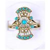 Image 1 : ANTIQUE Style Ring TURQUOISES w PEARLS #1201504