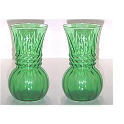 Pair of Green Depression Glass Vases  #1211398