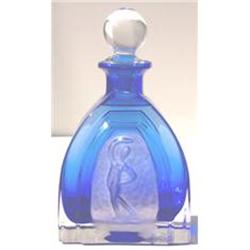 Dancing Lady Blue Art Deco Glass Perfume Bottle#1211408