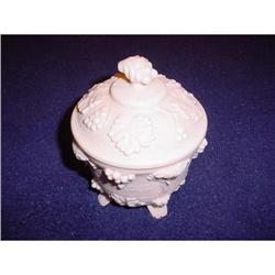 Shell-pink milk glass, covered candy or  honey #1221523