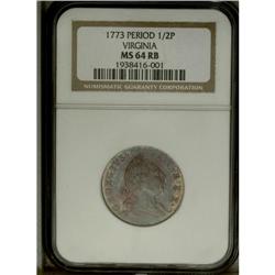 1773 1/2P Virginia Halfpenny, Period MS64 Brown NGC. S 