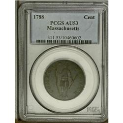 1788 1C Massachusetts Cent, Period AU53 PCGS. Ryder 1- 
