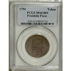 1794 TOKEN Franklin Press Token MS63 Brown PCGS. Breen 