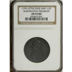 1793 1/2P Washington Ship Halfpenny, Copper, Lettered 