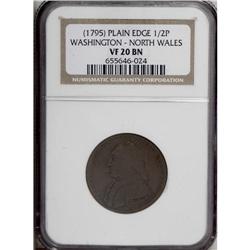 1795 1/2P Washington North Wales Halfpenny, Plain Edge 