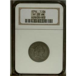 1794 1/2 C VF20 NGC. C-9, B-9, R.2. A medium-brown pie 