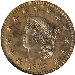 1829 1C PR64 Brown NGC. N-6, Low R.7 as a proof. The 1 