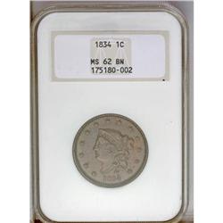 1834 1C Large 8, Small Stars, Medium Letters MS62 Brow 