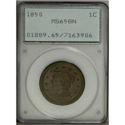 1850 1C MS65 Brown PCGS. N-9, R.2. Die State b. Sharpl 
