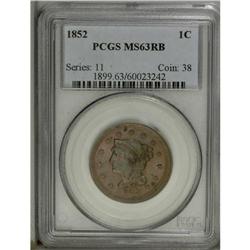 1852 1C MS63 Red and Brown PCGS. N-7, Grellman Die Sta 