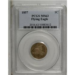 1857 1C MS63 PCGS. A solidly struck olive-brown exampl 