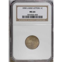 1858 1C Large Letters MS64 NGC. Low Leaves, Closed E. 