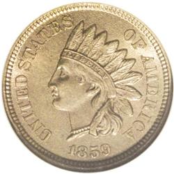 1859 1C MS65 NGC. The golden-brown and sea-green surfa 