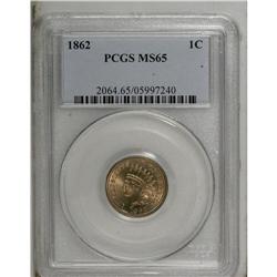 1862 1C MS65 PCGS. This Gem cent displays gorgeous tan 