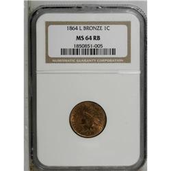 1864 1C L On Ribbon MS64 Red and Brown NGC. A nicely s 