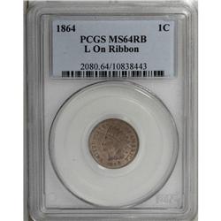 1864 1C L On Ribbon MS64 Red and Brown PCGS. Lustrous 