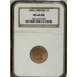 1864 1C L On Ribbon MS64 Red and Brown NGC. Orange-red 