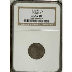 1869 1C MS65 Brown NGC. FS-008.3. Snow-3a. A chocolate 
