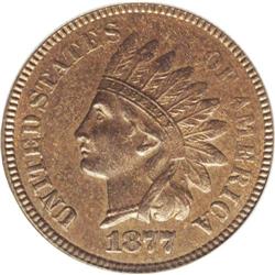 1877 1C AU58 PCGS. Pleasing medium brown surfaces with 