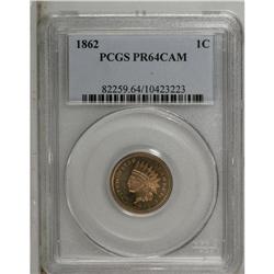 1862 1C PR64 Cameo PCGS. The shining copper-orange sur 