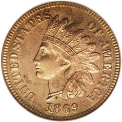 1869 1C PR65 Red Cameo PCGS. A well struck Gem with ho 