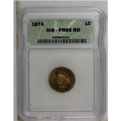 1874 1C PR65 Red ICG. A lovely copper-orange Gem that 