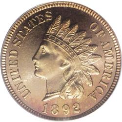 1892 1C PR66 Red PCGS. Rich cherry-red dominates most 