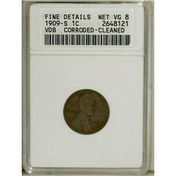 1909-S VDB 1C --Corroded, Cleaned--ANACS. Fine Details, 