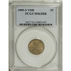 1909-S VDB 1C MS63 Red and Brown PCGS. A pumpkin-orang 