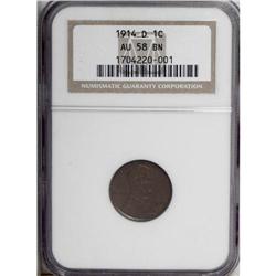1914-D 1C AU58 NGC. The surfaces are deep brown with a 