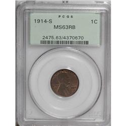 1914-S 1C MS63 Red and Brown PCGS. This semi-key examp 